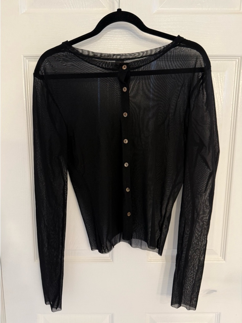 Only Hearts Tulle Sheer Long-Sleeve Button Cardigan Top - Black L - Picture 3 of 5